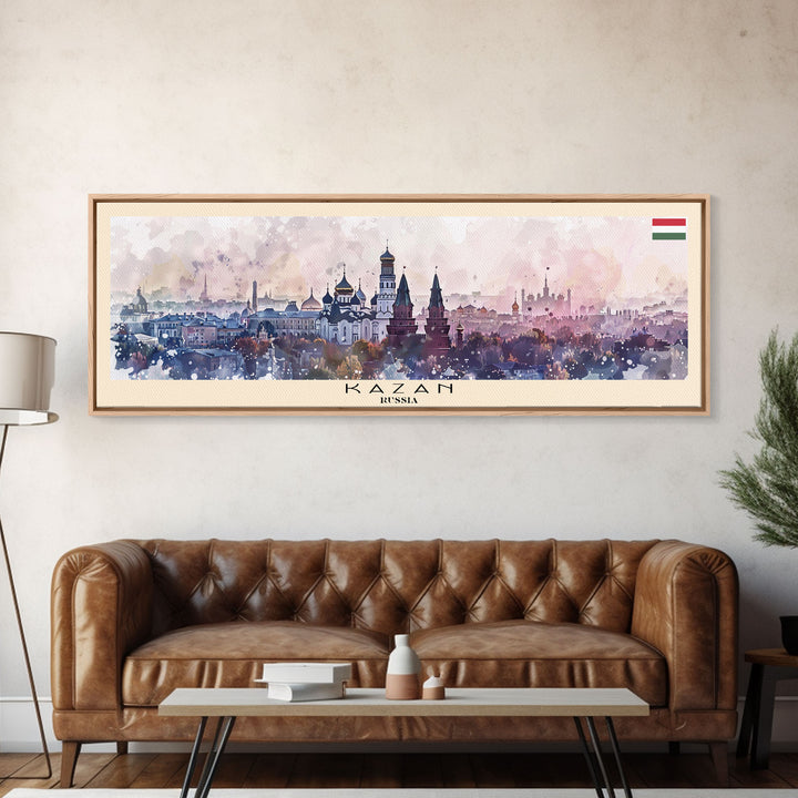 Kazan Russia Panoramic Travel Poster, Framed Canvas Print or Metal Wall Art, Travel Art, Home Decor, Panoramic Painting, Midcentury Art