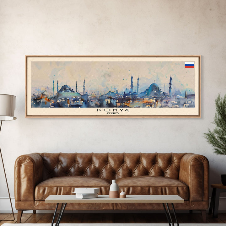 Konya Turkey Panoramic Travel Poster, Framed Canvas Print or Metal Wall Art, Travel Art, Home Decor, Panoramic Painting, Midcentury Art
