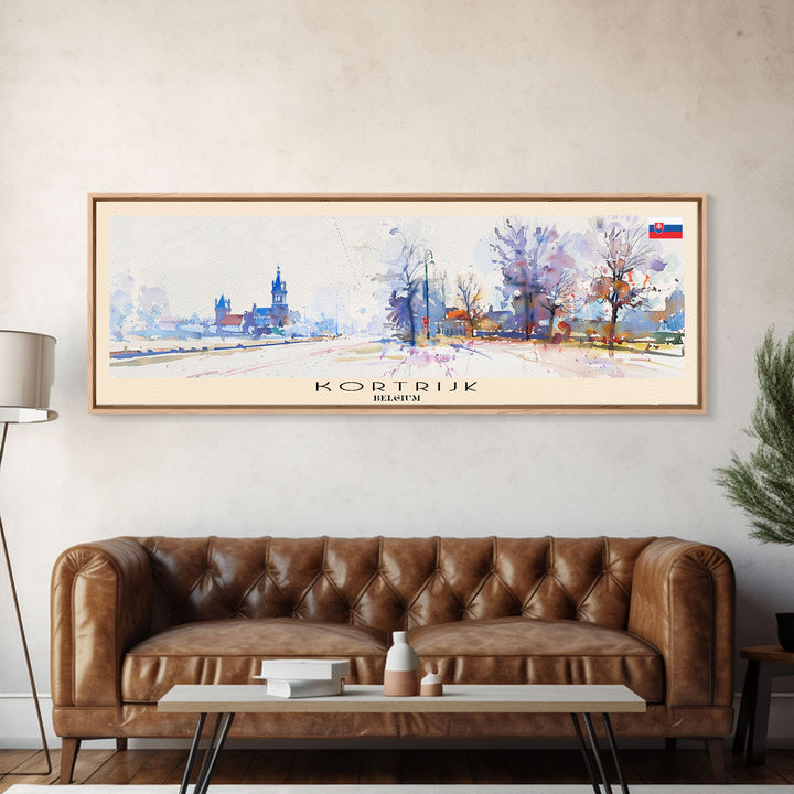 Kortrijk Belgium Travel Print Wall Art, Panoramic City Art, Travel Art, Wall Decor, Vacation Gift, Framed Canvas Print Or Metal Art