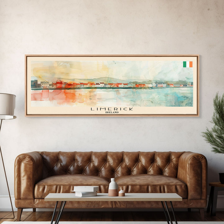 Limerick Ireland Travel Print Wall Art, Panoramic City Art, Travel Art, Wall Decor, Vacation Gift, Framed Canvas Print Or Metal Art