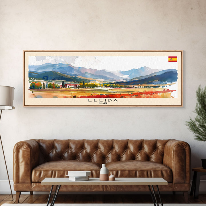 Lleida Spain Travel Print Wall Art, Panoramic City Art, Travel Art, Wall Decor, Vacation Gift, Framed Canvas Print Or Metal Art