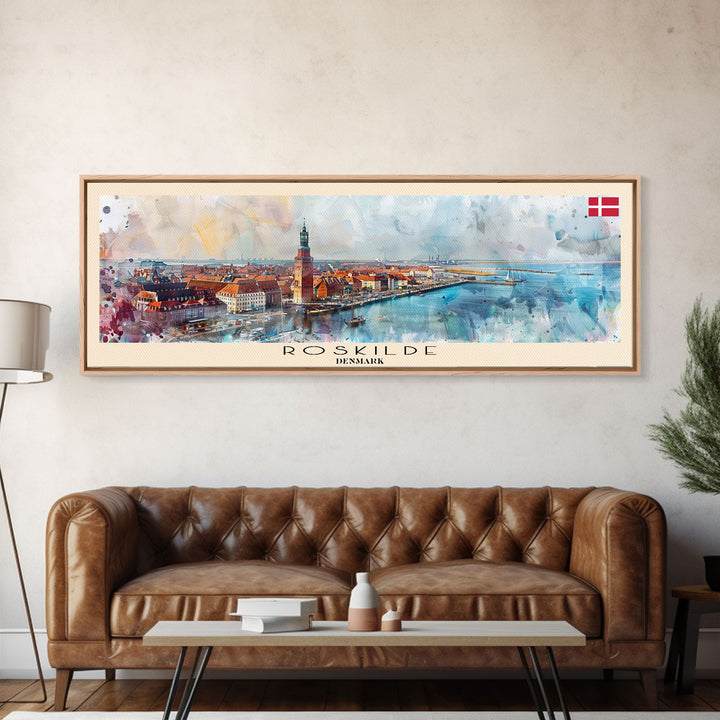 Roskilde Denmark Travel Art, City Art, Framed Canvas Print or Metal Wall Art, Europe Travel Poster, Panoramic Wall Art, Extra Wide Wall Art