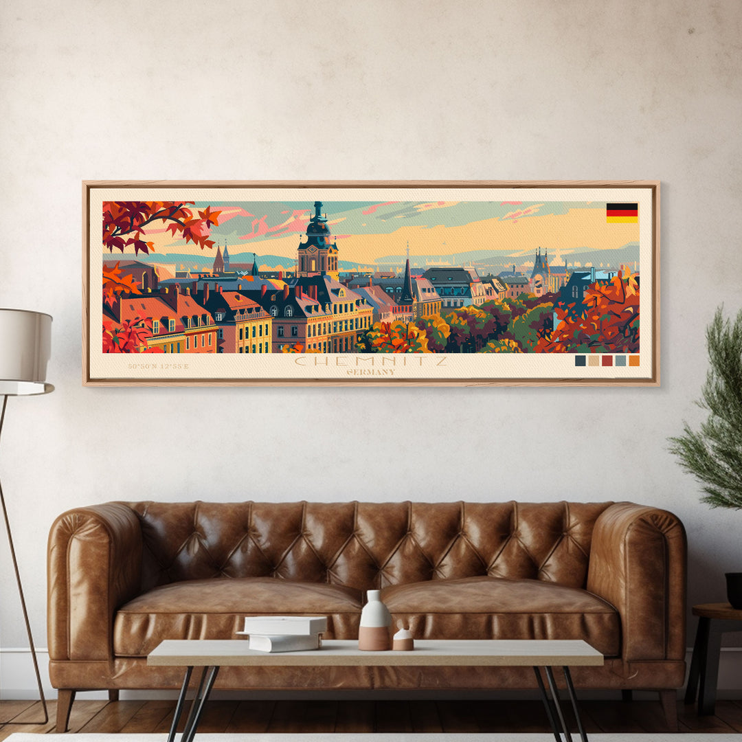 Chemnitz Germany Wall Art, Panoramic Travel Poster, Panoramic Framed Canvas Print, City Wall Art, Wall Hanging Home Decor, Travel Art
