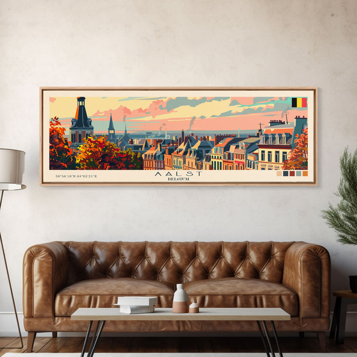 Aalst Belgium Travel Print Wall Art, Panoramic City Art, Travel Art, Wall Decor, Vacation Gift, Framed Canvas Print Or Metal Art
