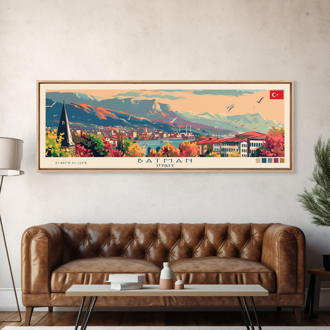 Batman TurkeyPanoramic Travel Poster, Framed Canvas Print or Metal Wall Art, Travel Art, Home Decor, Panoramic Painting, Midcentury Art