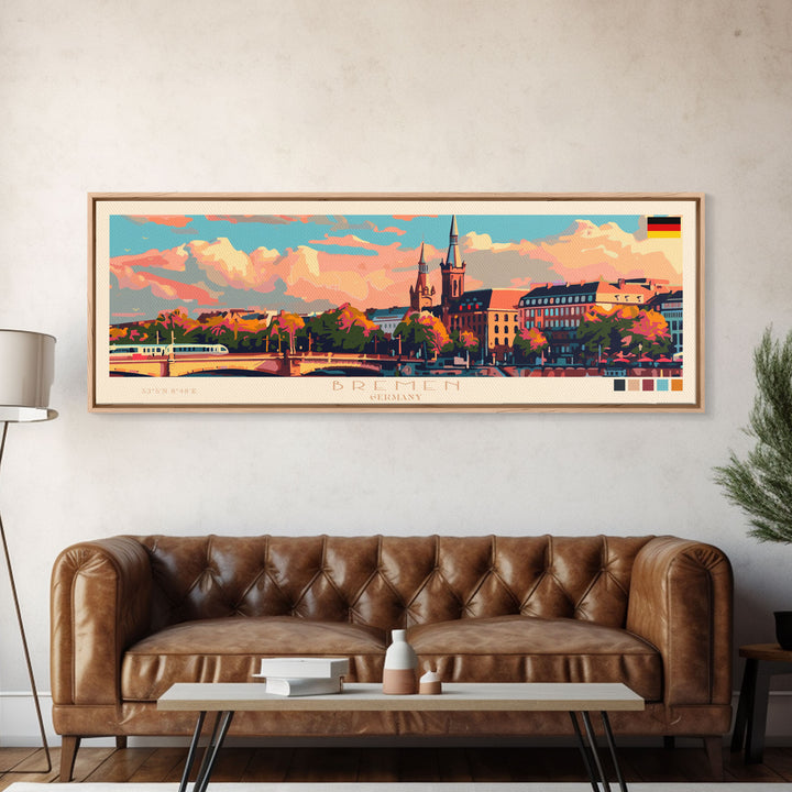 Bremen Germany Wall Art, Panoramic Travel Poster, Panoramic Framed Canvas Print, City Wall Art, Wall Hanging Home Decor, Travel Art