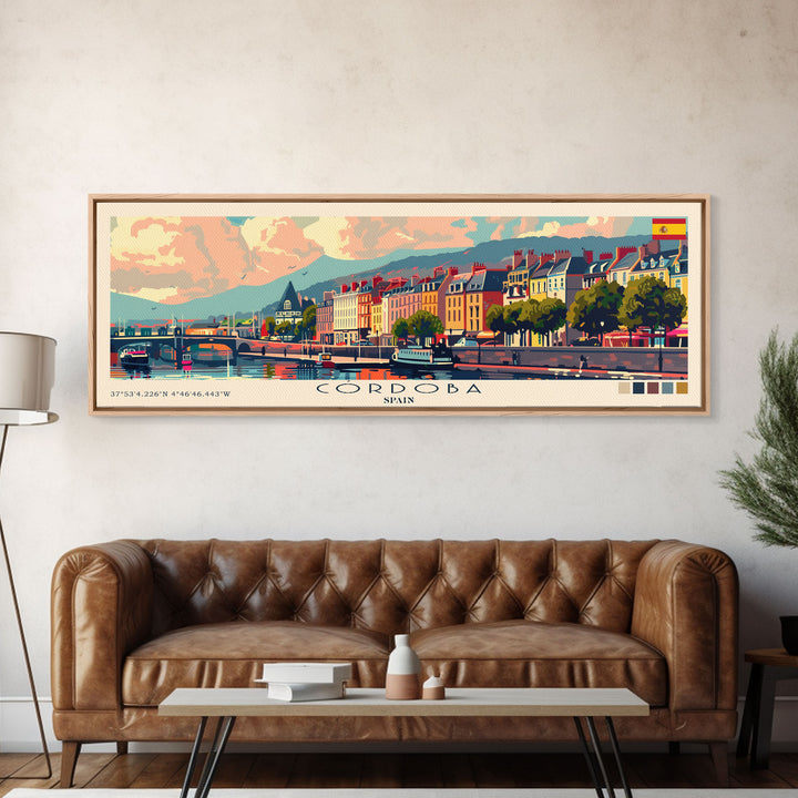 Cordoba Spain Travel Art, City Art, Framed Canvas Print or Metal Wall Art, Europe Travel Poster, Panoramic Wall Art, Extra Wide Wall Art