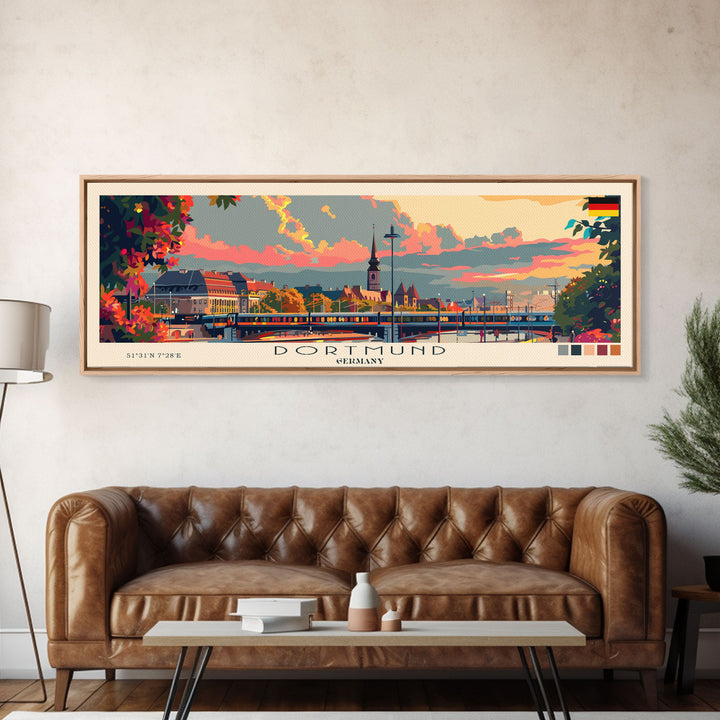 Dortmund Germany Wall Art, Panoramic Travel Poster, Panoramic Framed Canvas Print, City Wall Art, Wall Hanging Home Decor, Travel Art