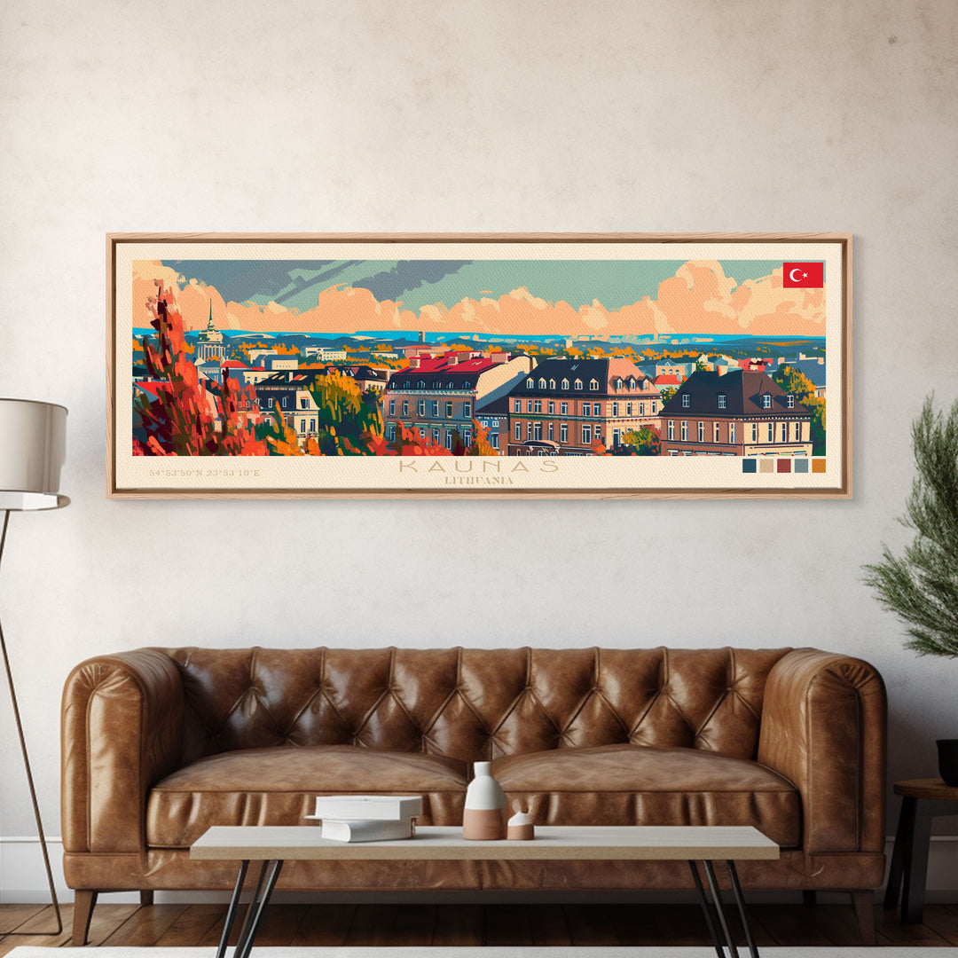 Kaunas Lithuania Travel Print Wall Art, Panoramic City Art, Travel Art, Wall Decor, Vacation Gift, Framed Canvas Print Or Metal Art