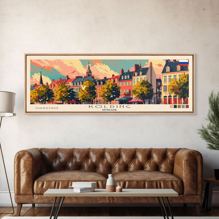 Kolding Denmark Travel Print Wall Art, Panoramic City Art, Travel Art, Wall Decor, Vacation Gift, Framed Canvas Print Or Metal Art