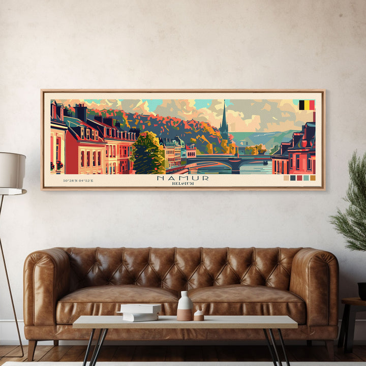 Namur Belgium Wall Art, Panoramic Travel Poster, Panoramic Framed Canvas Print, City Wall Art, Wall Hanging Home Decor, Travel Art