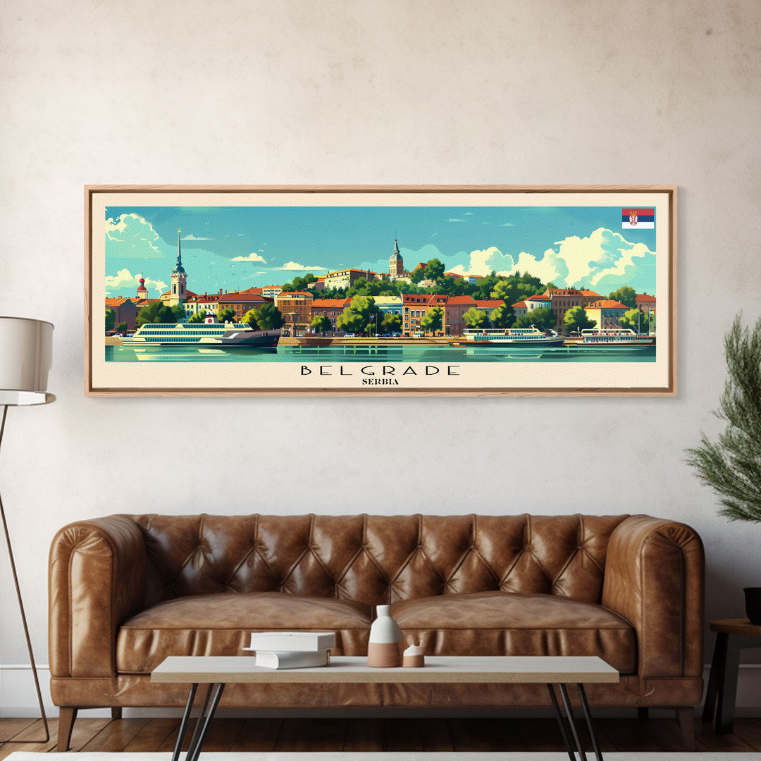 Belgrade Serbia Panoramic Travel Poster, Framed Canvas Print or Metal Wall Art, Travel Art, Home Decor, Panoramic Painting, Midcentury Art