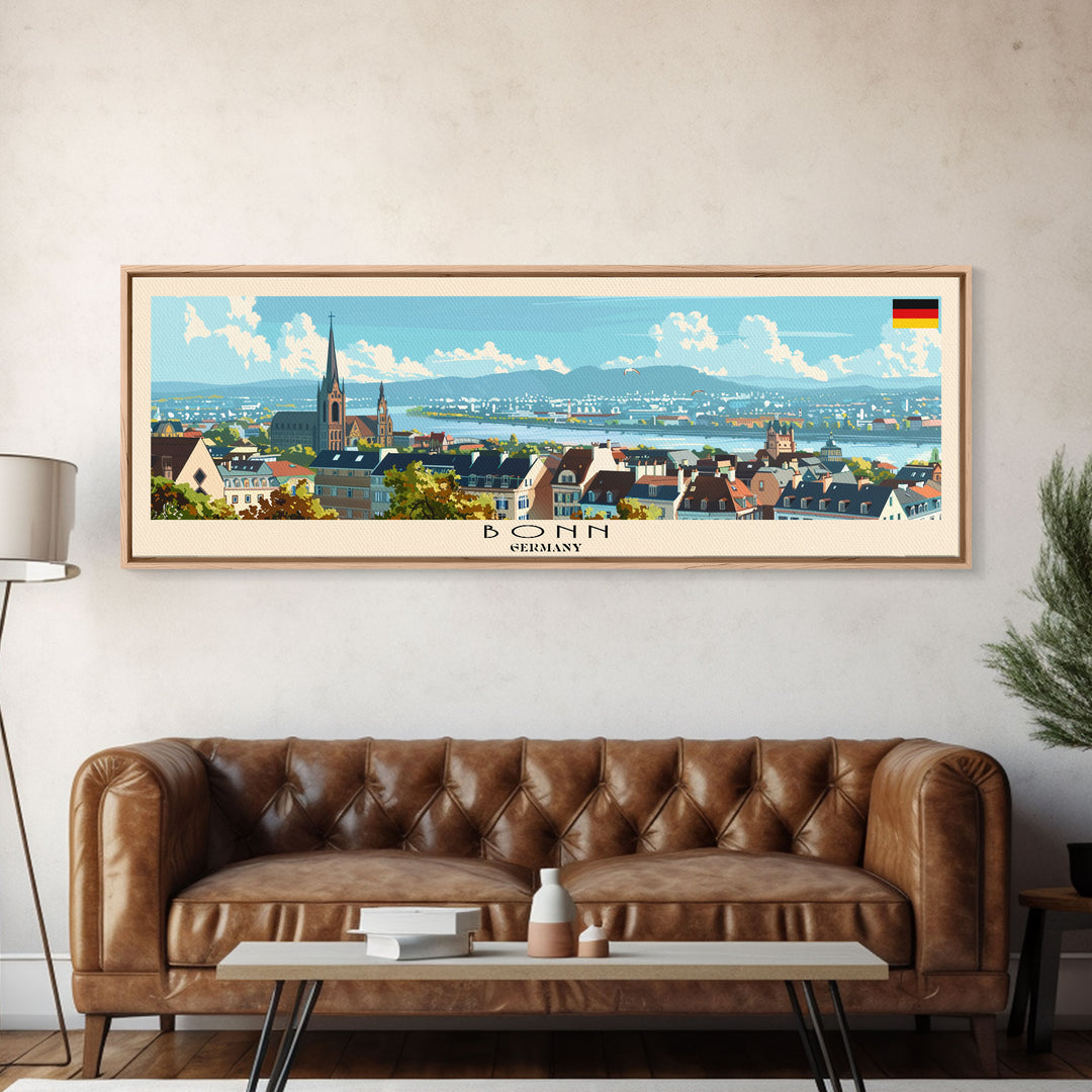 Bonn Germany Travel Print Wall Art, Panoramic City Art, Travel Art, Wall Decor, Vacation Gift, Framed Canvas Print Or Metal Art