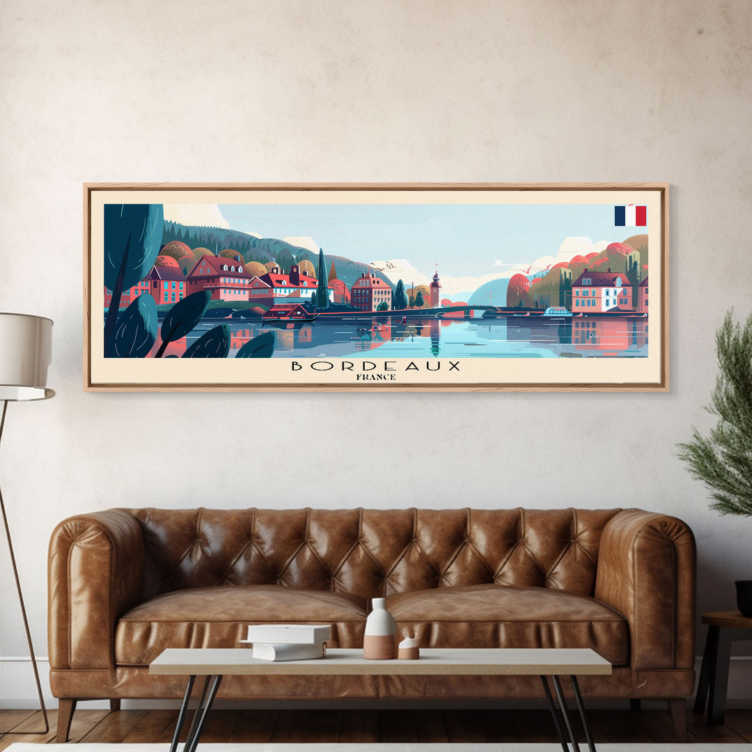 Bordeaux France Panoramic Travel Poster, Framed Canvas Print or Metal Wall Art, Travel Art, Home Decor, Panoramic Painting, Midcentury Art