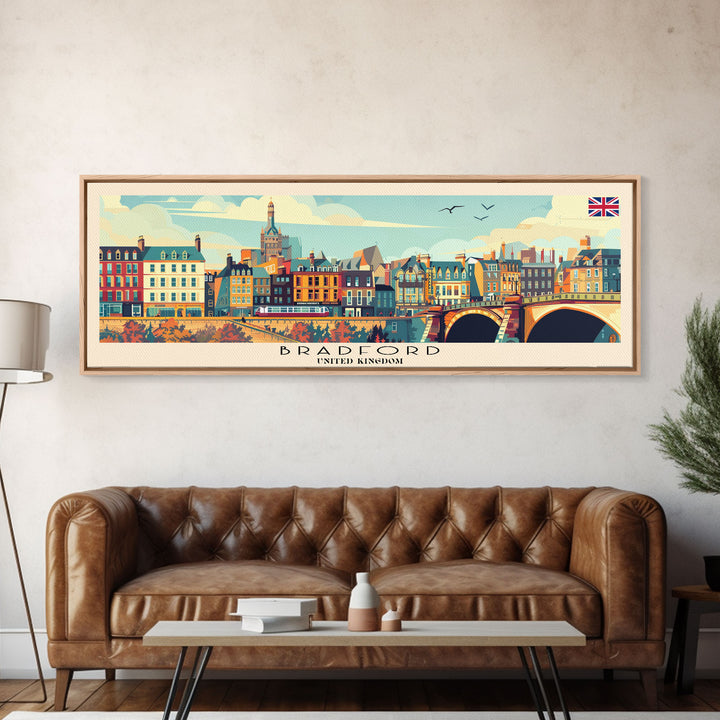Bradford United Kingdom Travel Print Wall Art, Panoramic City Art, Travel Art, Wall Decor, Vacation Gift, Framed Canvas Print Or Metal Art