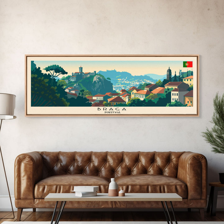 Braga Portugal Travel Art, City Art, Framed Canvas Print or Metal Wall Art, Europe Travel Poster, Panoramic Wall Art, Extra Wide Wall Art