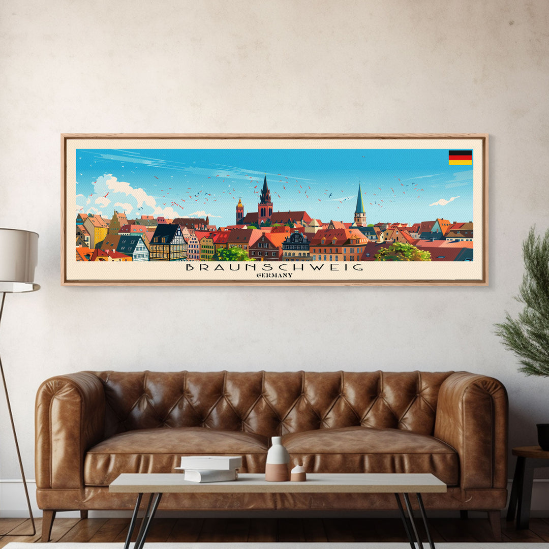 Braunschweig Germany Travel Art, City Art, Framed Canvas Print or Metal Wall Art, Europe Travel Poster, Panoramic Wall Art, Extra Wide Wall Art