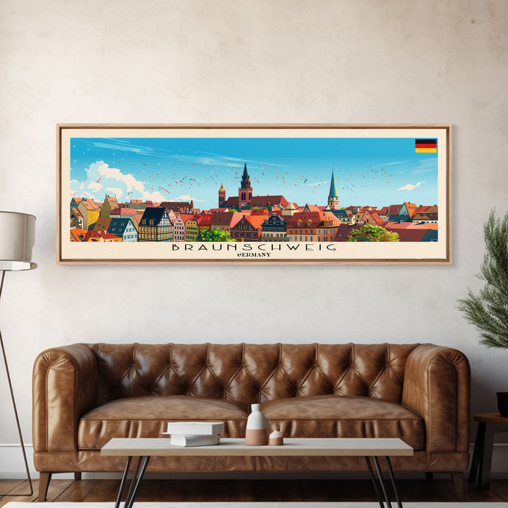 Braunschweig Germany Travel Art, City Art, Framed Canvas Print or Metal Wall Art, Europe Travel Poster, Panoramic Wall Art, Extra Wide Wall Art