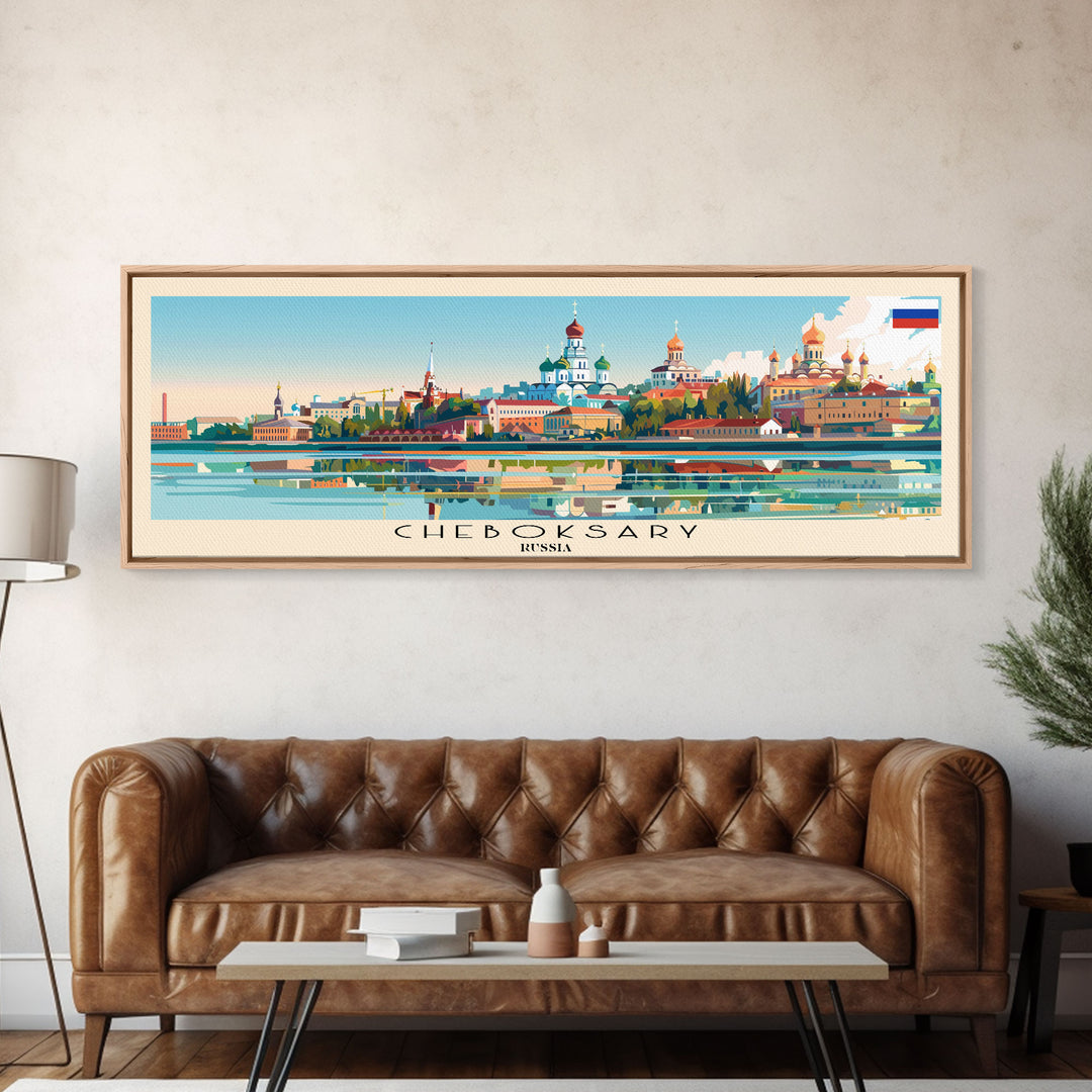 Cheboksary Russia Travel Art, City Art, Framed Canvas Print or Metal Wall Art, Europe Travel Poster, Panoramic Wall Art, Extra Wide Wall Art