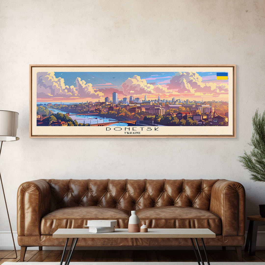 Donetsk Ukraine Panoramic Travel Poster, Framed Canvas Print or Metal Wall Art, Travel Art, Home Decor, Panoramic Painting, Midcentury Art
