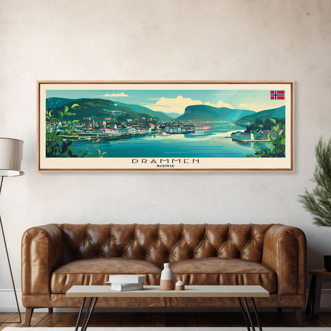 Drammen Norway Travel Print Wall Art, Panoramic City Art, Travel Art, Wall Decor, Vacation Gift, Framed Canvas Print Or Metal Art