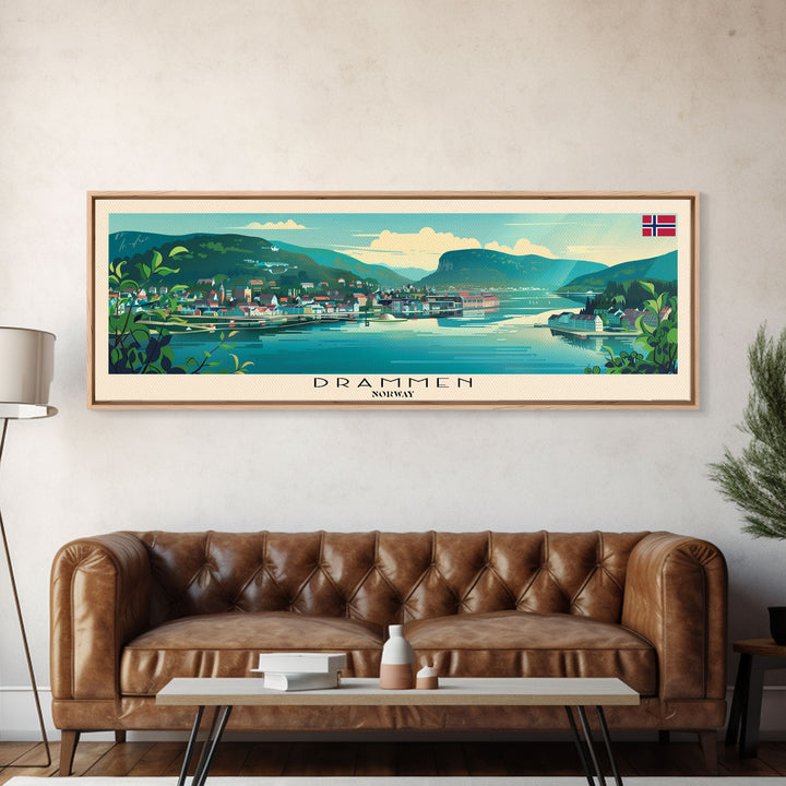 Drammen Norway Travel Print Wall Art, Panoramic City Art, Travel Art, Wall Decor, Vacation Gift, Framed Canvas Print Or Metal Art