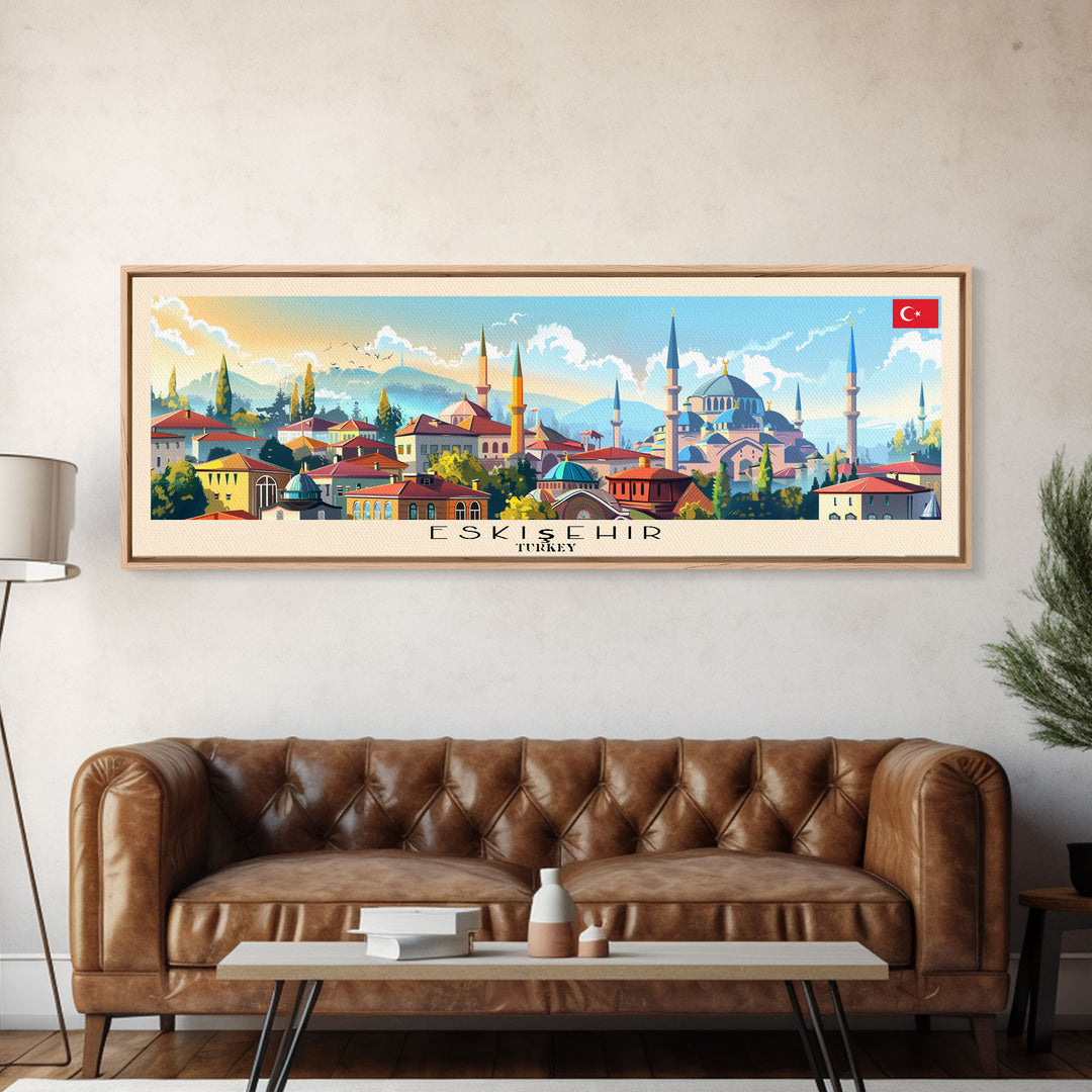 Eskisehir Turkey Panoramic Travel Poster, Framed Canvas Print or Metal Wall Art, Travel Art, Home Decor, Panoramic Painting, Midcentury Art