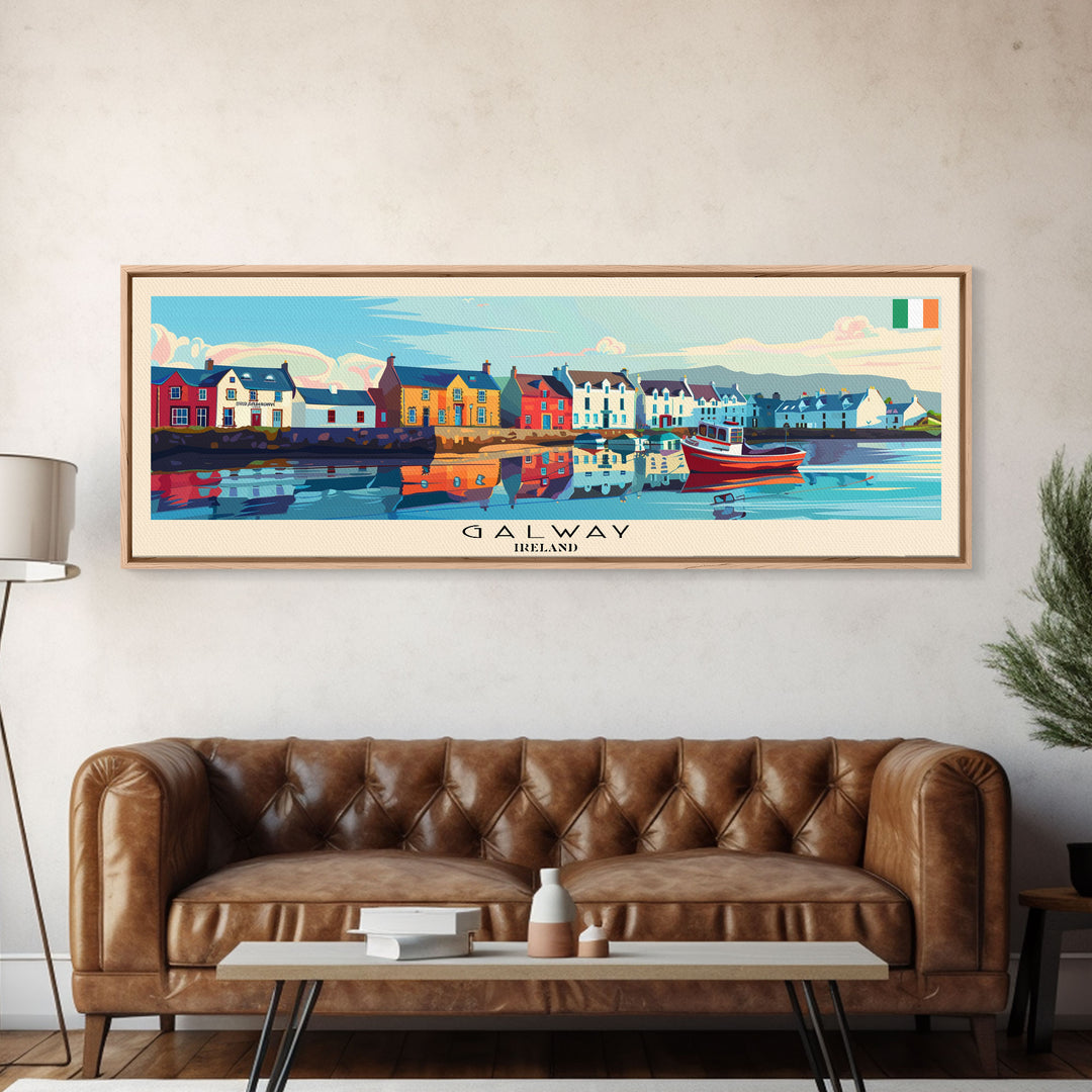 Galway Ireland Panoramic Travel Poster, Framed Canvas Print or Metal Wall Art, Travel Art, Home Decor, Panoramic Painting, Midcentury Art