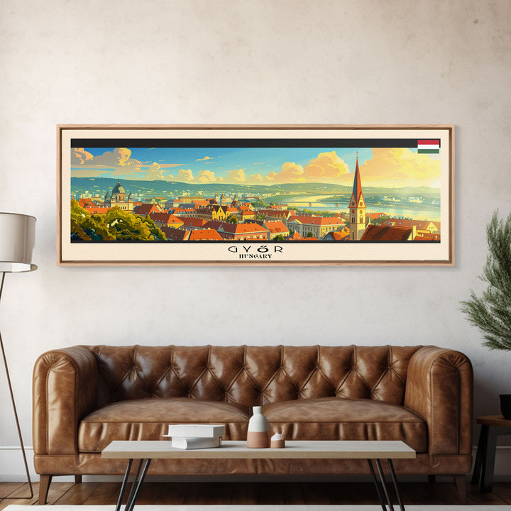 Gyor Hungary Wall Art, Panoramic Travel Poster, Panoramic Framed Canvas Print, City Wall Art, Wall Hanging Home Decor, Travel Art