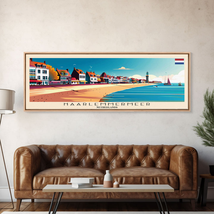 Haarlemmermeer Netherlands Panoramic Travel Poster, Framed Canvas Print or Metal Wall Art, Travel Art, Home Decor, Panoramic Painting, Midcentury Art