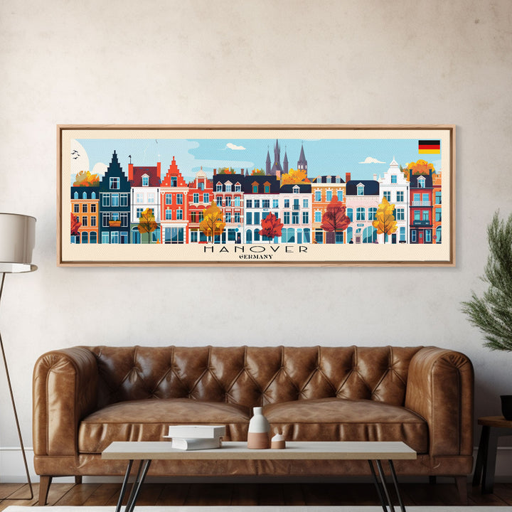 Hanover Germany Panoramic Travel Poster, Framed Canvas Print or Metal Wall Art, Travel Art, Home Decor, Panoramic Painting, Midcentury Art