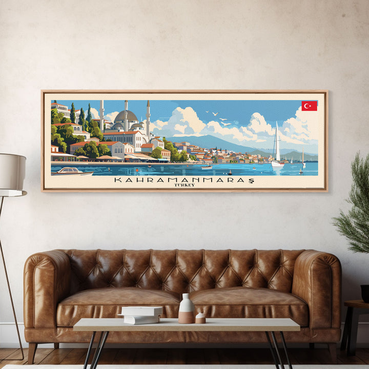 Kahramanmaras Turkey Panoramic Travel Poster, Framed Canvas Print or Metal Wall Art, Travel Art, Home Decor, Panoramic Painting, Midcentury Art