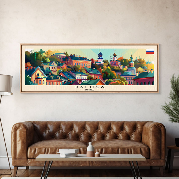Kaluga Russia Panoramic Travel Poster, Framed Canvas Print or Metal Wall Art, Travel Art, Home Decor, Panoramic Painting, Midcentury Art