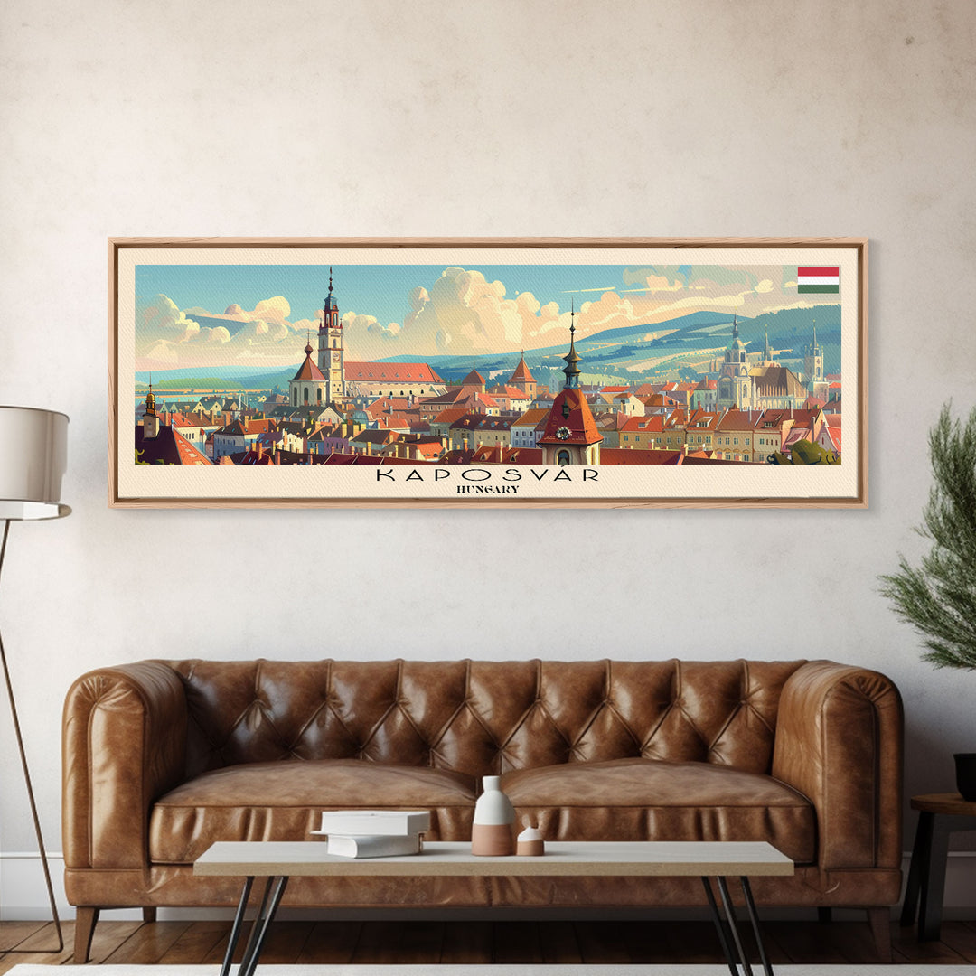 Kaposvar Hungary Travel Print Wall Art, Panoramic City Art, Travel Art, Wall Decor, Vacation Gift, Framed Canvas Print Or Metal Art