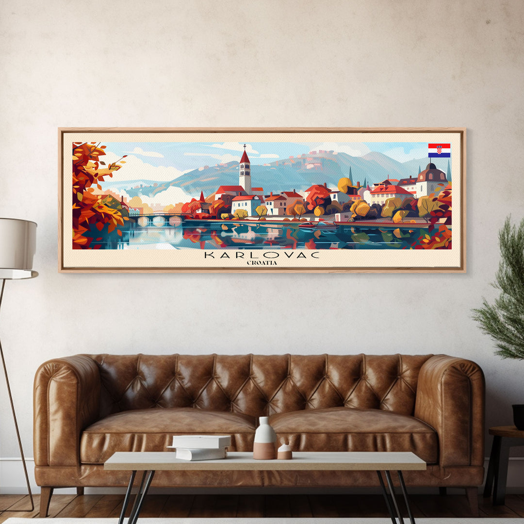 Karlovac Croatia Travel Art, City Art, Framed Canvas Print or Metal Wall Art, Europe Travel Poster, Panoramic Wall Art, Extra Wide Wall Art