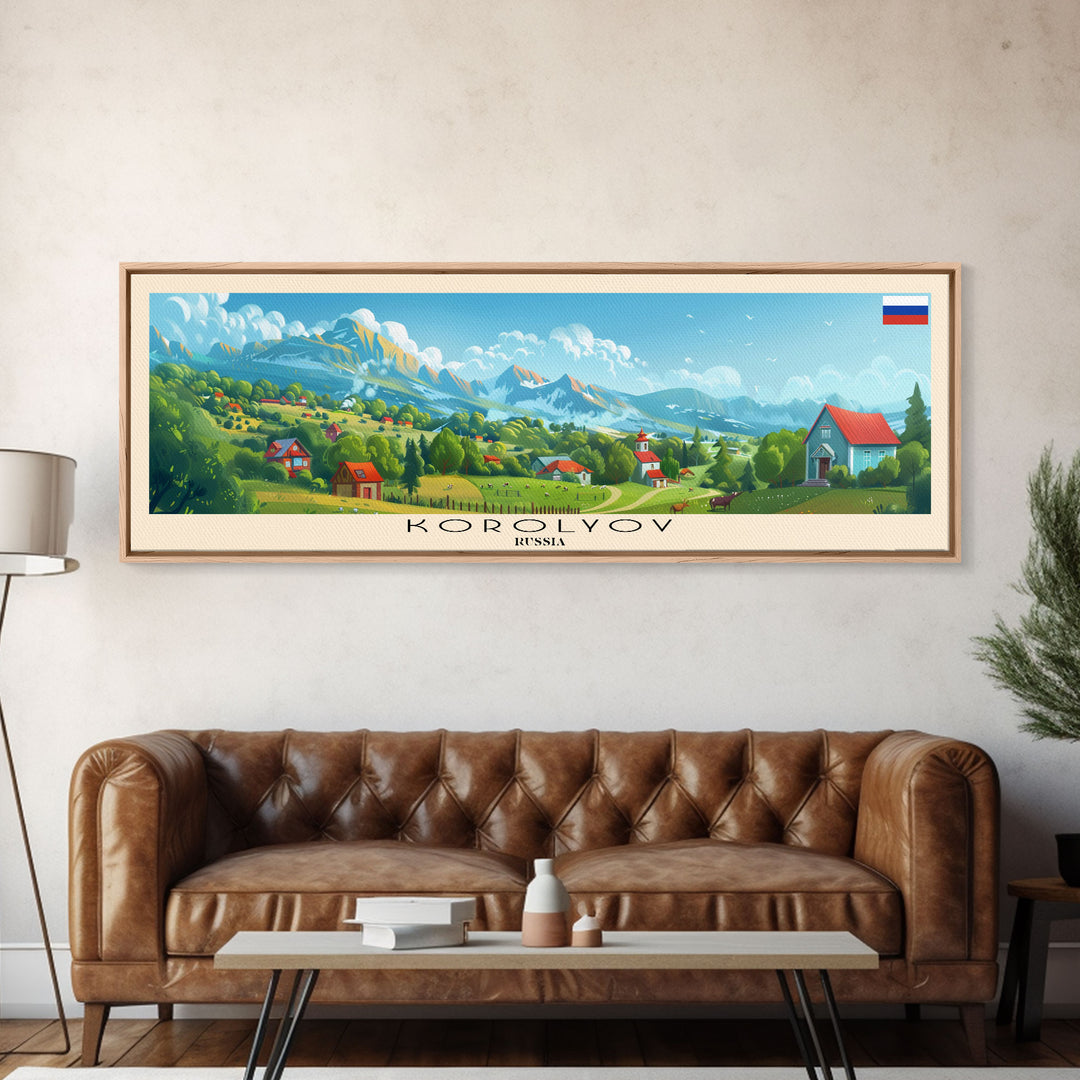 Korolyov Russia Wall Art, Panoramic Travel Poster, Panoramic Framed Canvas Print, City Wall Art, Wall Hanging Home Decor, Travel Art