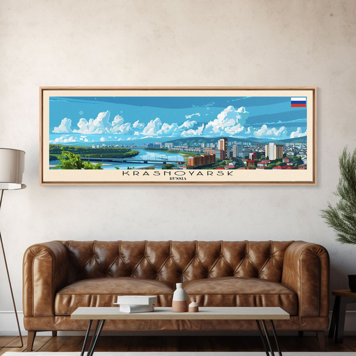 Krasnoyarsk Russia Travel Art, City Art, Framed Canvas Print or Metal Wall Art, Europe Travel Poster, Panoramic Wall Art, Extra Wide Wall Art