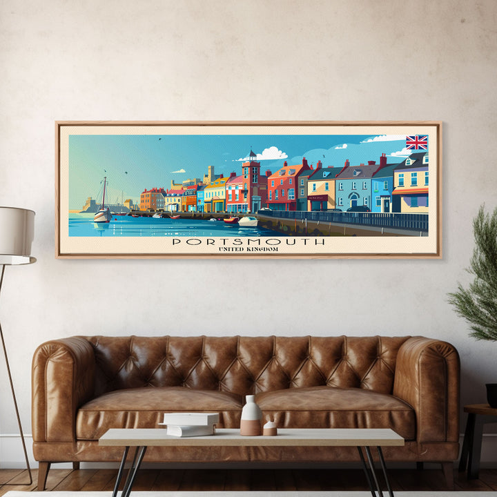 Portsmouth United Kingdom Wall Art, Panoramic Travel Poster, Panoramic Framed Canvas Print, City Wall Art, Wall Hanging Home Decor, Travel Art