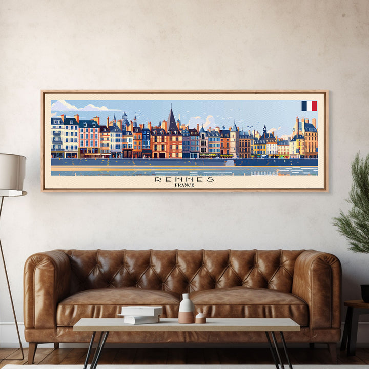 Rennes France Panoramic Travel Poster, Framed Canvas Print or Metal Wall Art, Travel Art, Home Decor, Panoramic Painting, Midcentury Art