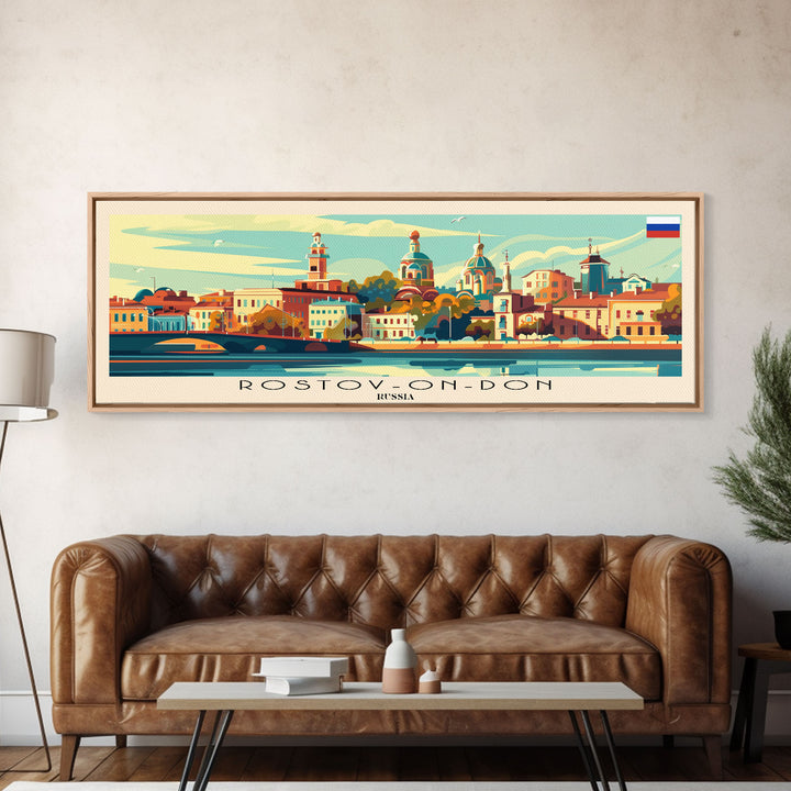 Rostov on Don Russia Panoramic Travel Poster, Framed Canvas Print or Metal Wall Art, Travel Art, Home Decor, Panoramic Painting, Midcentury Art