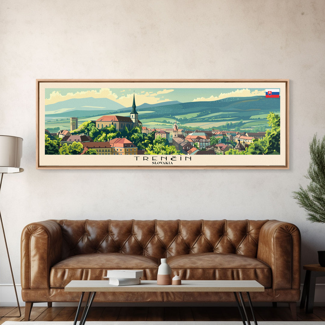 Trencin Slovakia Travel Art, City Art, Framed Canvas Print or Metal Wall Art, Europe Travel Poster, Panoramic Wall Art, Extra Wide Wall Art