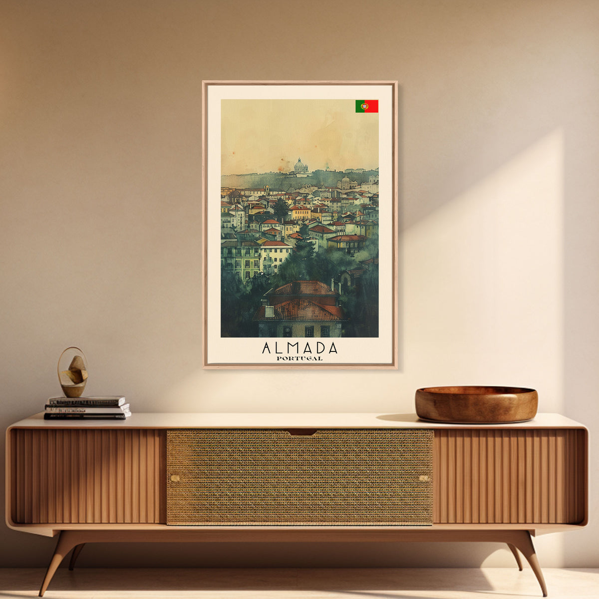 Almada Portugal Historic City Travel Poster Art, Framed Canvas Print, Beautiful Wall Art for Living Room or Bedroom, Home Decoration