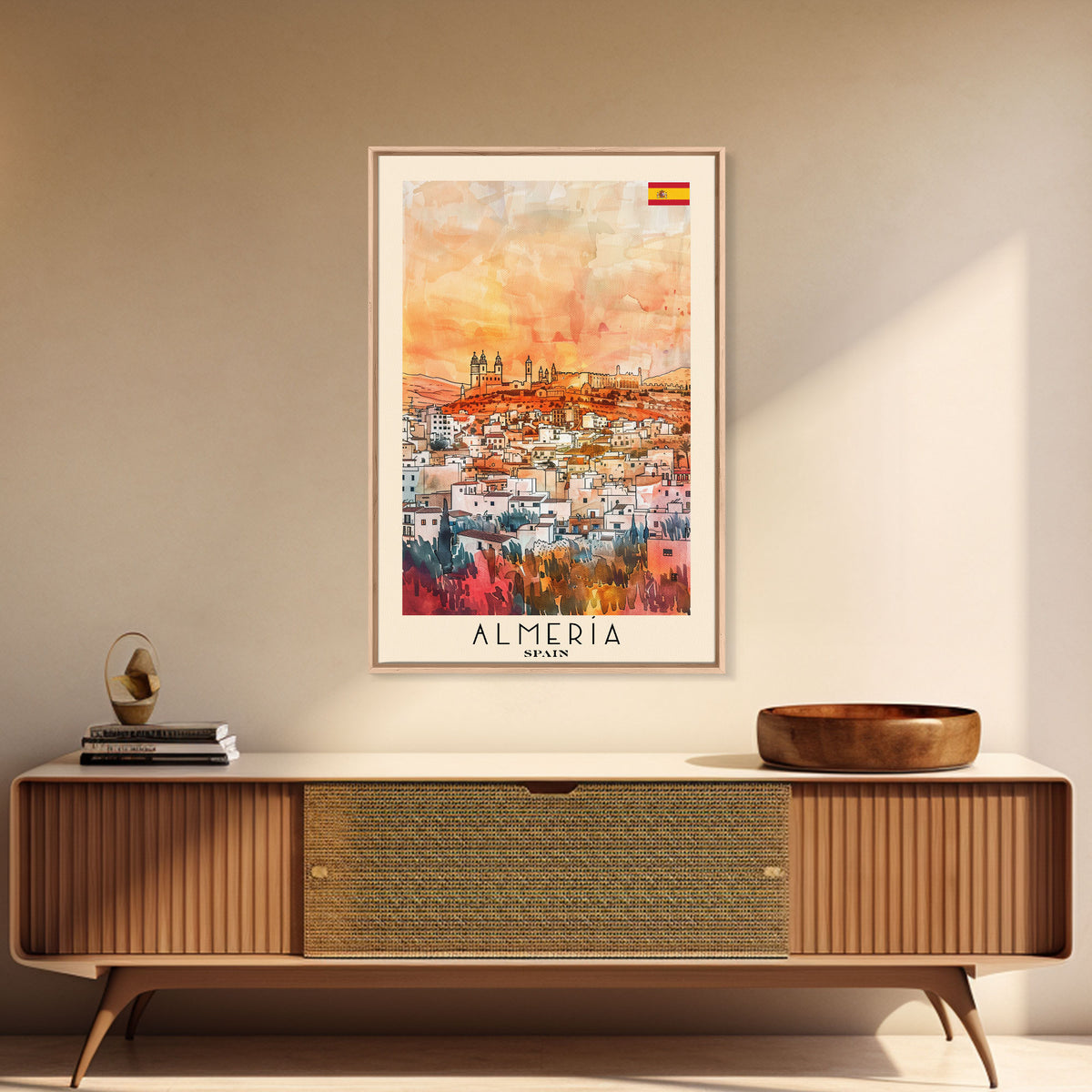 Almeria Spain Beachside City Travel Poster Art, Framed Canvas Print, Vibrant Wall Art for Living Room, Bedroom Decor, Home Decoration