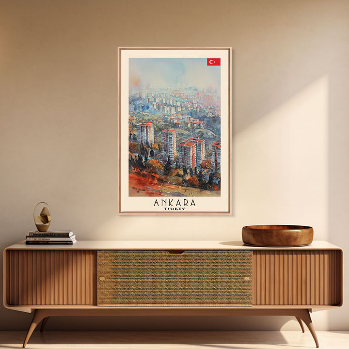 Modern Ankara Cityscape, Framed Canvas Print, Perfect for Living Room Art, Travel Poster, Minimalist Home Decor, Watercolor Art