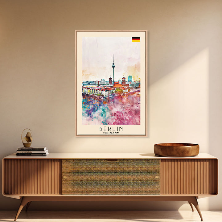 Berlin Germany Travel Poster Framed Canvas Print, Modern Art, Home Decor, Wall Art, Minimalist Travel Print, Cityscape Art