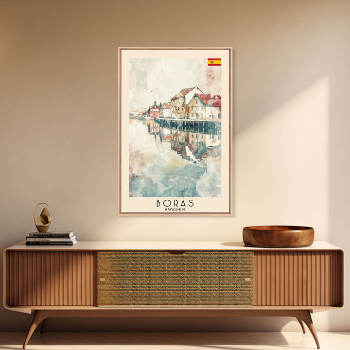 Borås Sweden Travel Poster Framed Canvas Print, Wall Art, Home Decor, Travel Print, Coastal Scene, Minimalist Art, Original Art