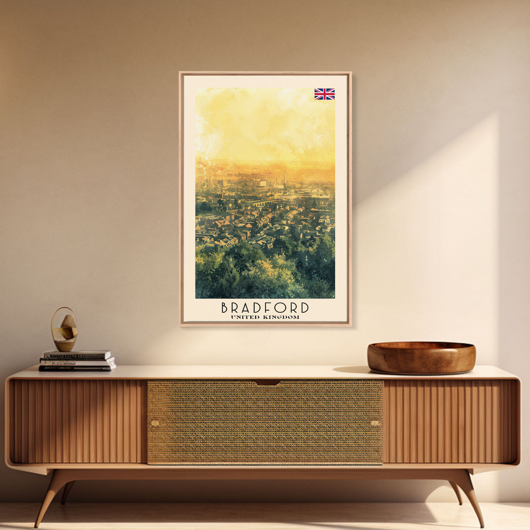 Bradford United Kingdom Travel Poster Framed Canvas Print, Wall Art, Home Decor, Travel Print, Cityscape Art, Abstract Art, Original Art