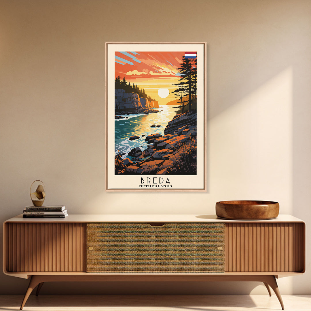 Breda Netherlands Travel Poster Framed Canvas Print, Sunset Landscape, Wall Art, Home Decor, Travel Print, Abstract Painting, Boho Style