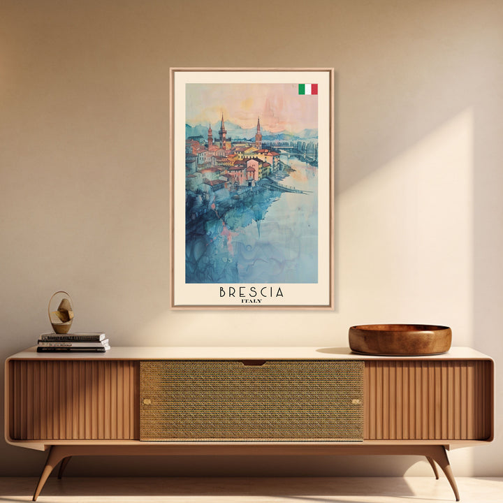 Brescia Italy Travel Poster Framed Canvas Print, Cityscape Art, Wall Decor, Travel Print, Watercolor Painting, Boho Style Art