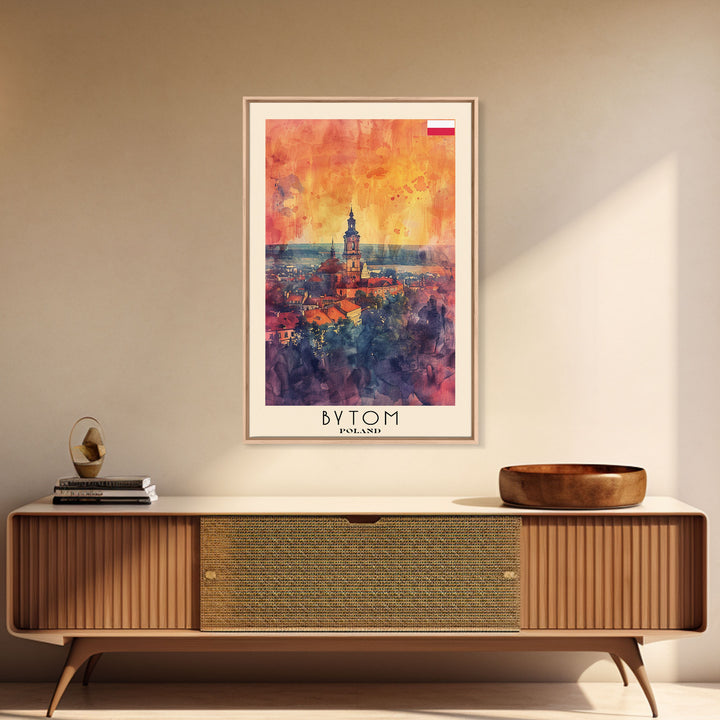 Bytom Poland Travel Poster Framed Canvas Print, Watercolor Painting, Urban Scene, Wall Art, Home Decor, Living Room Art, Minimalist Travel Print